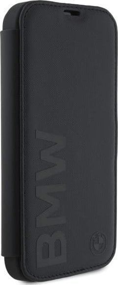 BMW Signature Leather Wordmark Bookcase for iPhone 16 Pro 6.3" Black - BMBKP16L23RMRLK