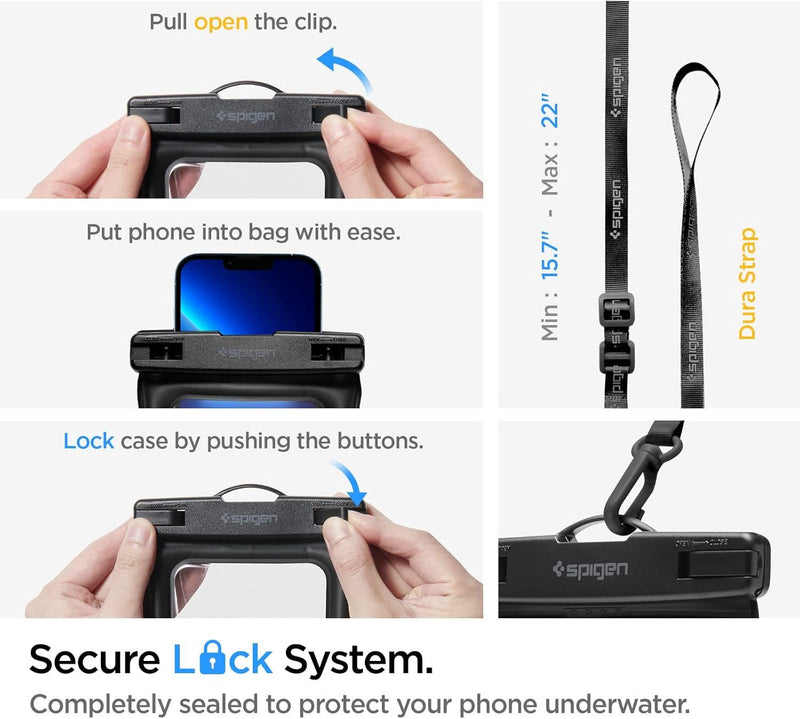 Spigen Aqua Shield Waterproof Dry Bag and Waterproof Universal Phone Pouch Up to 6.9" Black- AMP04533