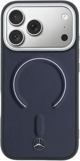 Mercedes Benz Leather Case with 3D MagSafe for iPhone 17 Pro 6.3" Navy Blue - MEHMP17L25PEMMOV