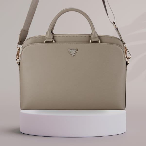 Guess Grained Triangle Logo Zipper Pocket 15" Laptop Bag Brown - GUCB15PGTSPSW