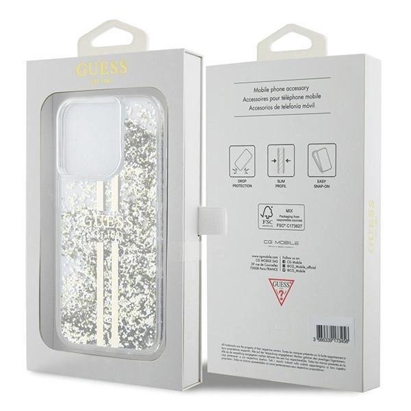Guess Liquid Glitter Gold Stripes Hard Case for iphone 15 Pro 6.1" Transparent - GUHCP15LLFCSEGT