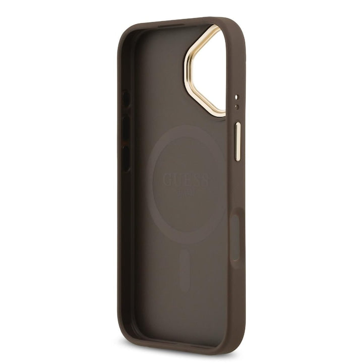Guess PU Leather 4G Gold Frame Case with MagSafe for iPhone 17 6.3" Brown - GUHMP17SP4MSEGCW