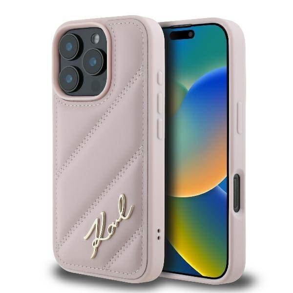 Karl Lagerfeld Quilted Signature Case for iPhone 16 Pro 6.3" Pink - KLHCP16LPQDSMGP