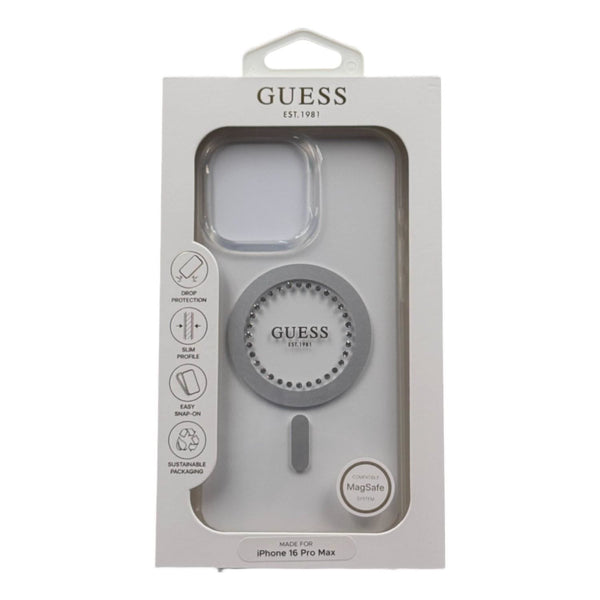 Guess IML Rhinestones Case with MagSafe for iPhone 16 Pro Max 6.9" Clear - GUHMP16XPFTDTEH
