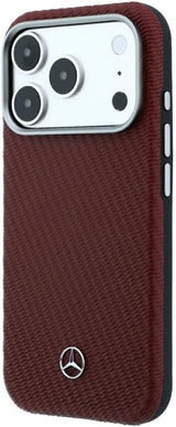 Mercedes Leather Semi Wrap Wood Effect Case with MagSafe for iPhone 17/18 Pro Max 6.9" Burgundy - MEHMP18X25PFWWPR