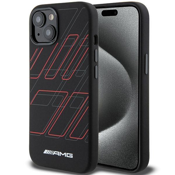 Mercedes AMG Large Rhombuses Pattern Silicone Case with MagSafe for iphone 15 6.1" Black - AMHMP15S23SSPK