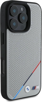 BMW M Perforated Tricolor Line Case with MagSafe for iPhone 16 Pro Max 6.9" Grey - BMHMP16X23PUPDG