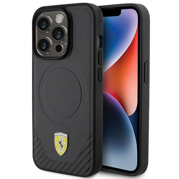 Ferrari Carbon Metal Logo Case with MagSafe for iphone 15 Pro 6.1" Black - FEHMP15LPTEK