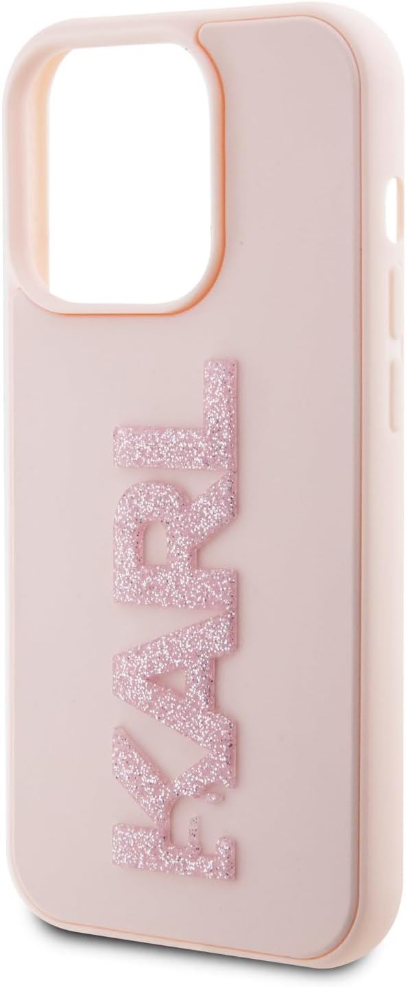 Karl Lagerfeld 3D Rubber Glitter Logo Case for iphone 15 Pro Max 6.7" Pink - KLHCP15X3DMBKCP