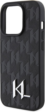Karl Lagerfeld Leather Monogram Hot Stamp Metal Logo for iphone 15 Pro 6.1" Black - KLHCP15LPKLPKLK