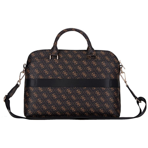 Guess 4G Triangle Logo Zipper Pocket 15" Laptop Bag Black/Brown - GUCB15PG4TGNK