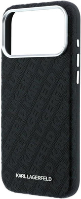 Karl Lagerfeld Grained Allover Logo Metal Elongated Case with MagSafe for iPhone 17/18 Pro Max 6.9" Black - KLHMP18XPSKLFOFK