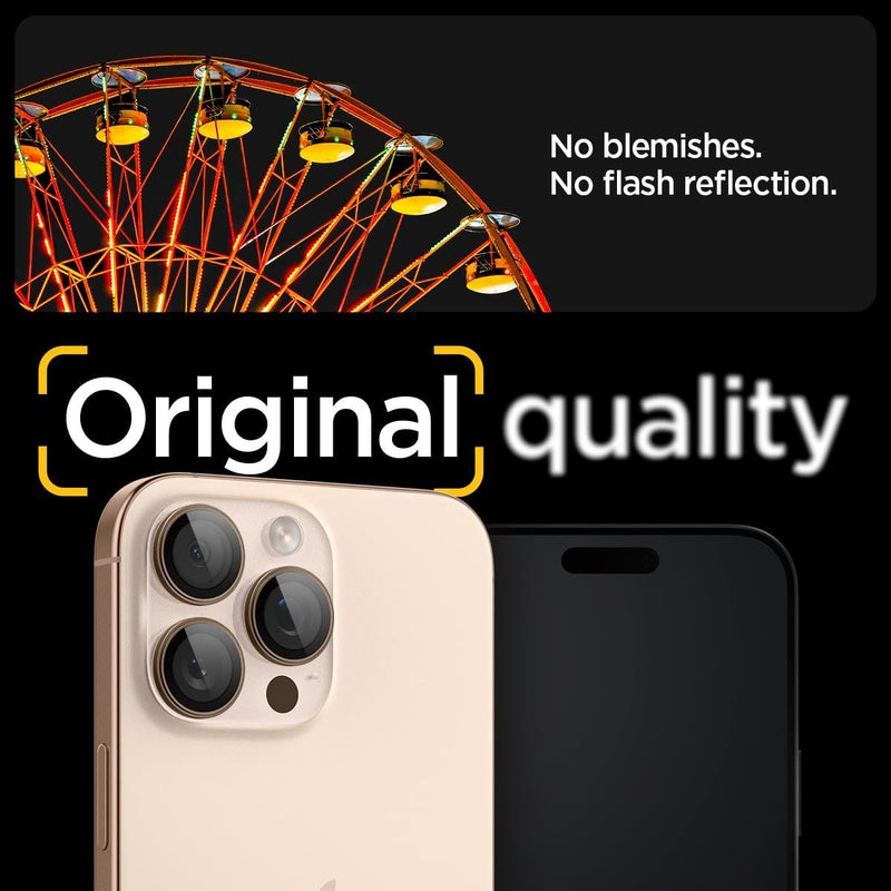 Spigen Optik Pro Glastr EZ Fit Camera Protector 2 Pack for iPhone 16 Pro 6.3" and Pro Max 6.9" Desert Titanium - AGL08862