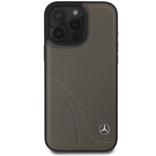 Mercedes MB Curved Stitches Leather Case for iPhone 16 Pro Max 6.9" Brown - MEHCP16X23RBCSB