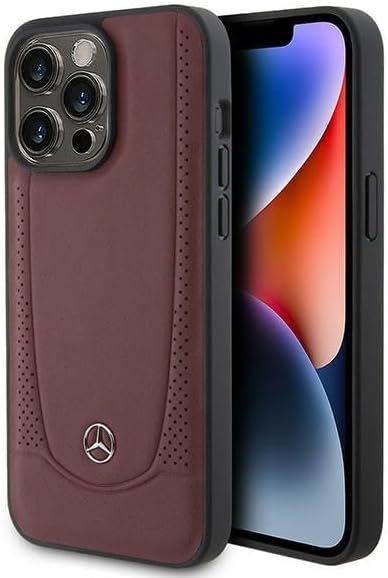 Mercedes Benz Leather Case Star Logo Case for iphone 15 Pro Max 6.7" Wine Red - MEHCP15XARMRE