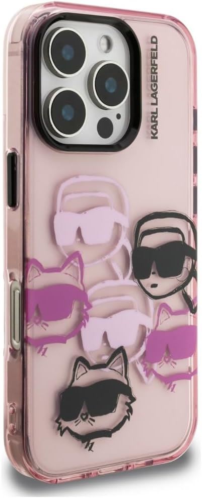 Karl Lagerfeld IML Multi Karl & Choupette Head Pattern Case for iPhone 16 Pro 6.3" Pink - KLHCP16LHMCHKCP