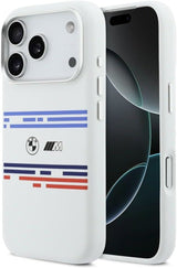 BMW M Series Silicone Horizontal Line Case with MagSafe for iPhone 17 Pro 6.3" White - BMHMP17L25SHOTSH