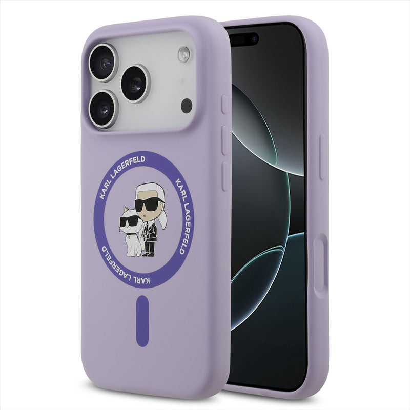 Karl Lagerfeld Liquid Silicone Karl and Choupette with MagSafe Case for iPhone 17 Pro 6.3" Purple - KLHMP17LSCMKCRHU