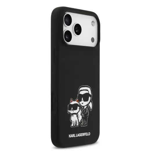 Karl Lagerfeld Liquid Silicone Karl and Choupette Sketch Case with MagSafe for iPhone 17 Pro Max 6.9" Black - KLHMP17XSKCGRGOK