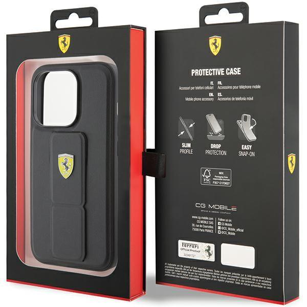 Ferrari Hard Case Grip Stand with Metal Logo for iphone 15 Pro Max 6.7" Black - FEHCP15XGSPSIK