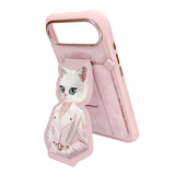 Nimmy White Cat Magnetic Combo Case with Detachable MagSafe Card Holder Stand for iPhone 17 Air 6.5" Pink - N-CXMC-KTZH-IP17-AIR-04
