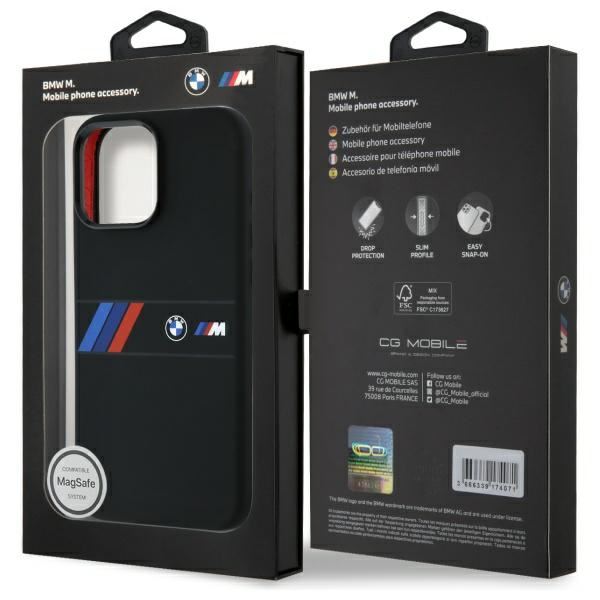 BMW Silicone Middle Stripe Case with MagSafe for iPhone 16 Pro Max 6.9" Black - BMHMP16X23SAXK