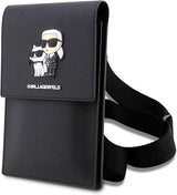 Karl Lagerfeld Saffiano Karl & Choupette Universal Phone Pouch with Strap Black - KLWBSAKCPMK