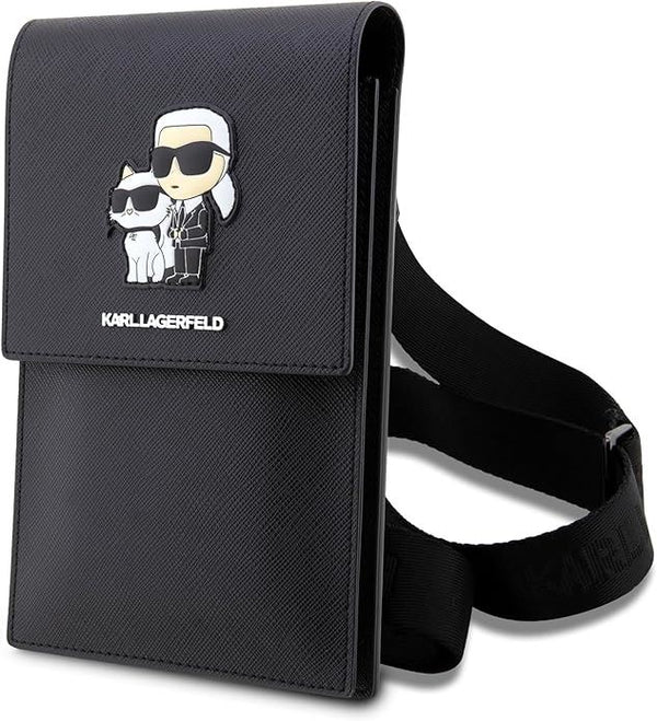 Karl Lagerfeld Saffiano Karl & Choupette Universal Phone Pouch with Strap Black - KLWBSAKCPMK