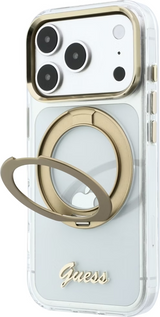 Guess IML Ring Stand 360 Script Metal Logo Case with MagSafe for iPhone 17/18 Pro 6.3" Clear - GUHMP18L6HCCMST