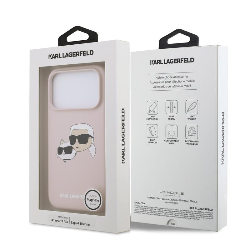 Karl Lagerfeld Liquid Silicone Karl and Choupette Head Case for iPhone 17 Pro 6.3" Pink - KLHMP17LSKCHPPLP