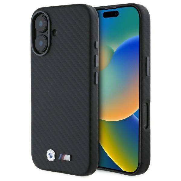 BMW M Series Carbon Wrapped Metal Logo Hardcase for iPhone 16 6.1" Black - BMHCP16S23PUFWC
