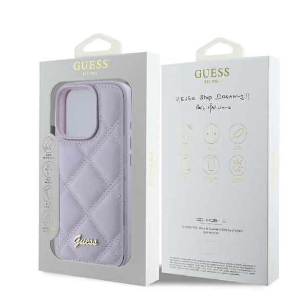 Guess Quilted Metal Logo Case for iPhone 16 Pro 6.3" Light Purple - GUHCP16LPSQSQSU