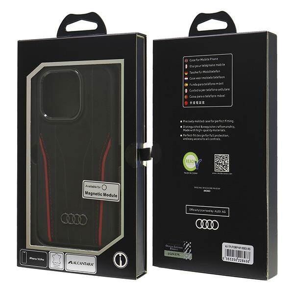 Audi Genuine Leather Hardcase with MagSafe for iPhone 16 Pro 6.3" Black/Red - AU-TPUPCMIP16P-R8/D3-RD
