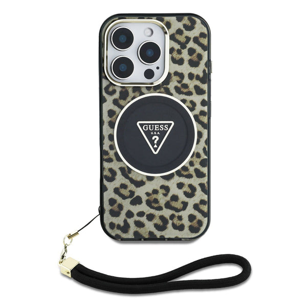 Guess HC IML Leopard Triangle Cord Strap with MagSafe for iPhone 16 Pro Max 6.9" Brown - GUHMP16XHLORSSW