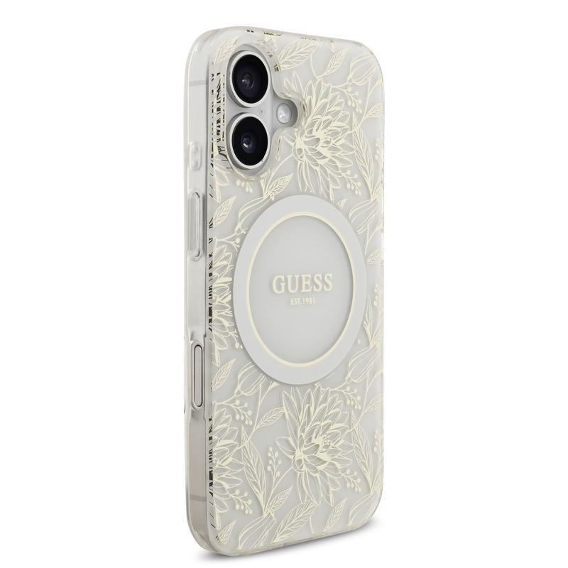 Guess IML Flowers Electro Pearl Strap Case with MagSafe for iPhone 17 6.3" White - GUHMP17SHCPOFPH