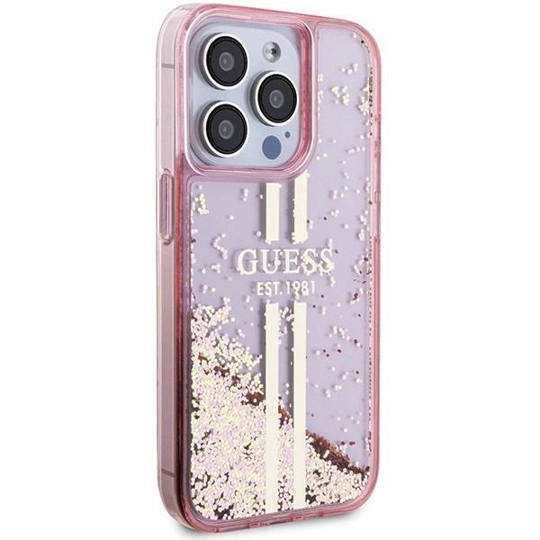 Guess Liquid Glitter Gold Stripes Hard Case for iphone 15 Pro 6.1" Pink - GUHCP15LLFCSEGP
