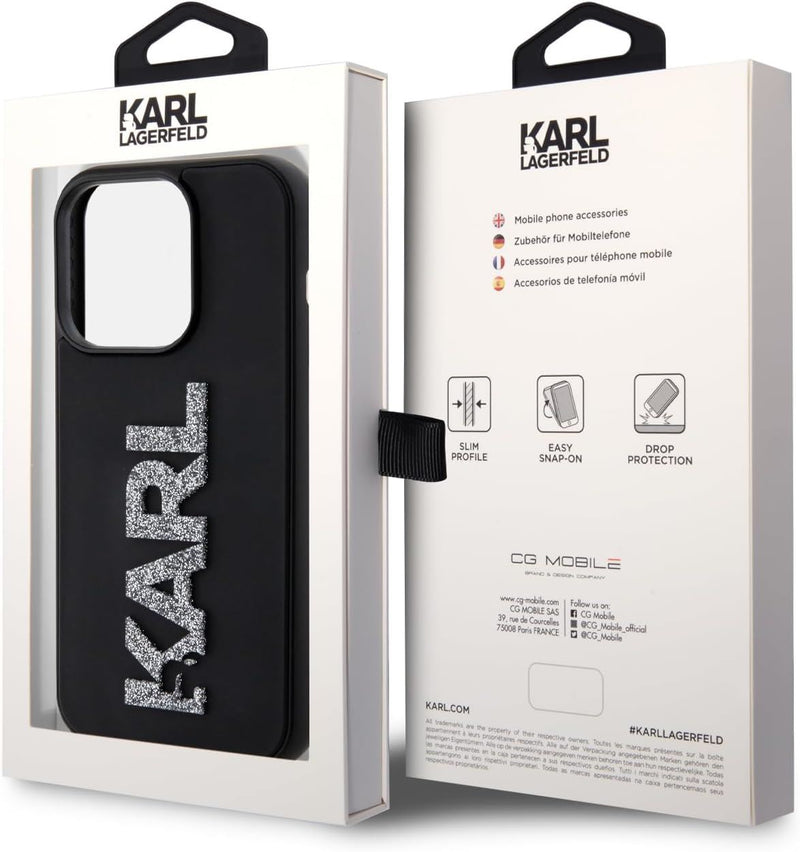 Karl Lagerfeld 3D Rubber Glitter Logo Case for iphone 15 Pro 6.1" Black - KLHCP15L3DMBKCK