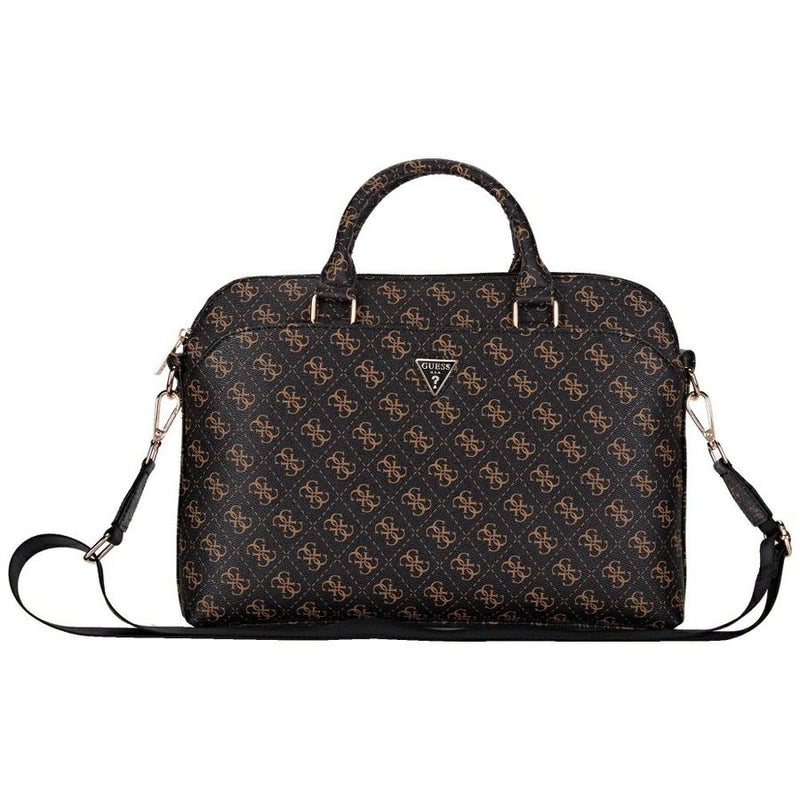 Guess 4G Triangle Logo Zipper Pocket 15" Laptop Bag Black/Brown - GUCB15PG4TGNK