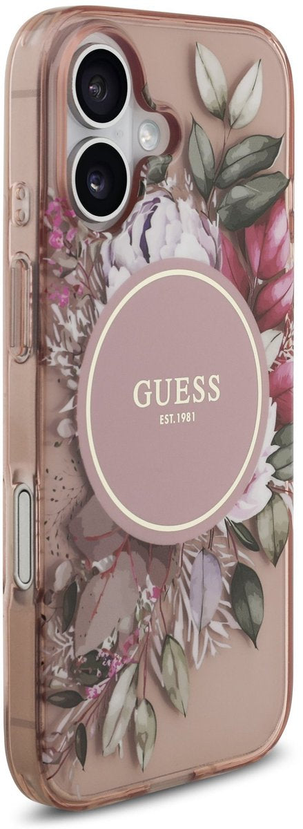Guess IML Flowers Strap Case with MagSafe for iPhone 17 6.3" Pink - GUHMP17SHFWBRCESP