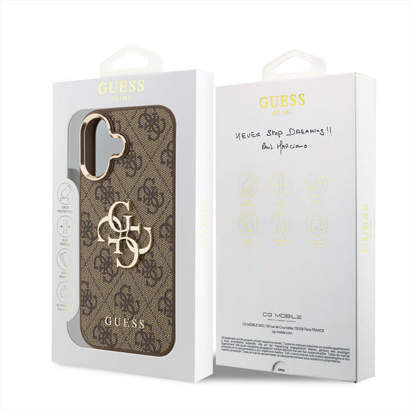 Guess PU Leather 4G Big Logo Gold Frame Case for iPhone 17 6.3" Brown - GUHCP17S4GMGCBR