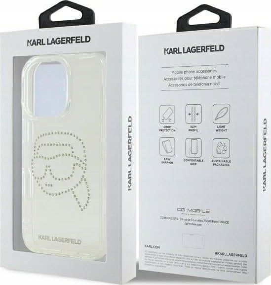 Karl Lagerfeld IML Rhinestones Karl Head Hardcase for iPhone 16 Pro 6.3" Clear - KLHCP16LHKHDCELT