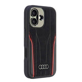 Audi Genuine Leather Hardcase with MagSafe for iPhone 16 6.1" Black / Red - AU-TPUPCMIP16-R8/D3-RD