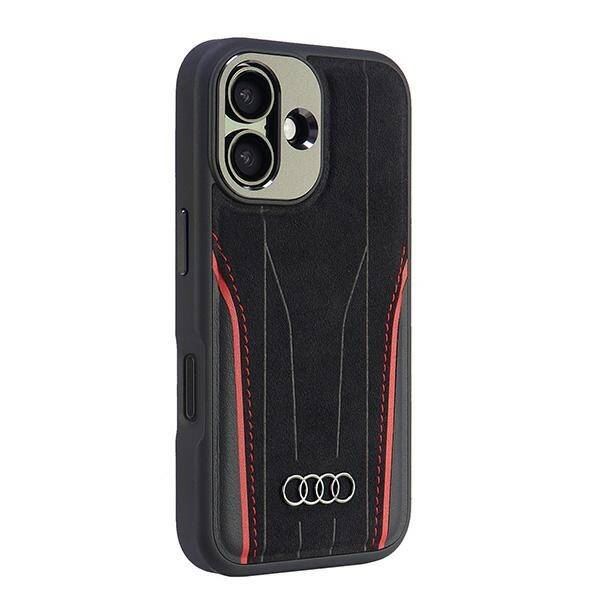 Audi Genuine Leather Hardcase with MagSafe for iPhone 16 6.1" Black / Red - AU-TPUPCMIP16-R8/D3-RD