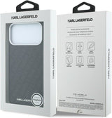 Karl Lagerfeld Grained Allover Logo Metal Elongated Case with MagSafe for iPhone 17/18 Pro 6.3" Black - KLHMP18LPSKLFOFK