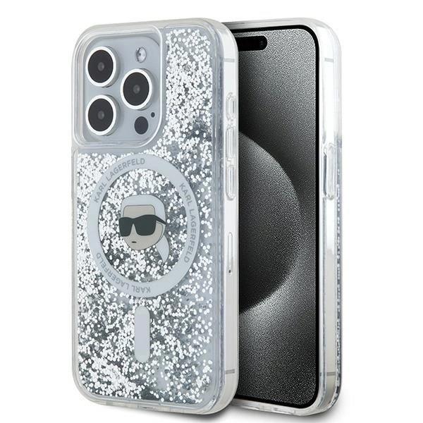 Karl Lagerfeld Liquid Glitter Karl Head Case with MagSafe for iPhone 15 Pro Max 6.7" Clear - KLHMP15XLGKISGH