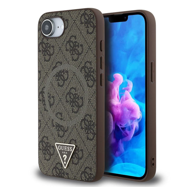 Guess PU 4G Strass Triangle Metal Logo Case for iPhone 16e Brown - GUHMPSE4P4TDPW