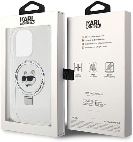 Karl Lagerfeld Choupette Head with MagSafe & Ring Stand for iphone 15 Pro Max 6.7" Transparent - KLHMP15XHMRSCHH