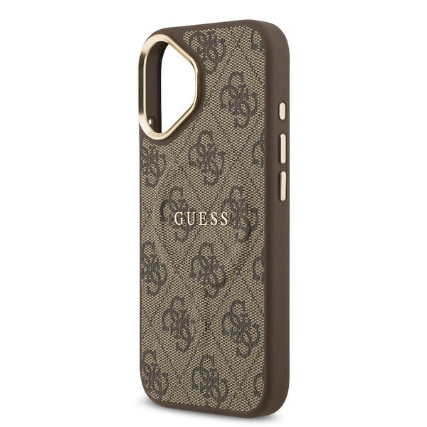 Guess PU Leather 4G Gold Frame Case with MagSafe for iPhone 17 6.3" Brown - GUHMP17SP4MSEGCW