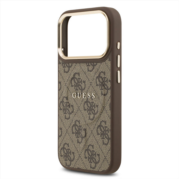 Guess PU Leather 4G Gold Frame Case with MagSafe for iPhone 17 Pro 6.3" Brown - GUHMP17LP4MSEGCW