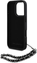 Karl Lagerfeld Saffiano Crystals with Chain Case for iPhone 16 Pro 6.3" Black - KLHCP16LPSADJSK